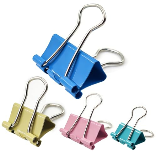 100 Pcs Colored Binder Clips, Assorted Size Foldback Clips 32mm 25mm 19mm 15mm Metal Bulldog, Paper Clips Clamps Clips for Office Supplies, Home, Kitchen, Shops, School Document Organizing (4 Color)