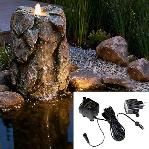 Pietra artificiale con illuminazione a LED OG-KQS001, effetto pietra realistico, con tubo da 2 m, resistente alle intemperie per laghetto e ruscello (OG-KQS001 con pompa)