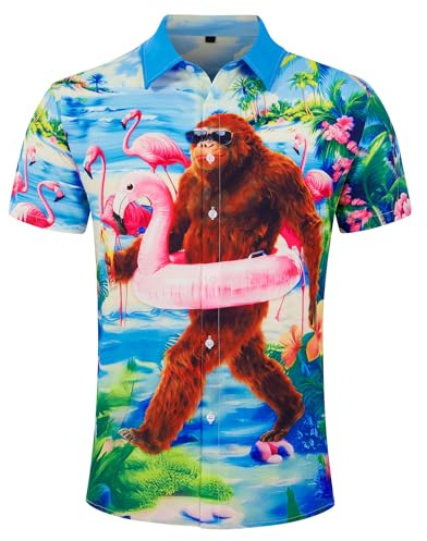ALISISTER Men's Hawaiian Shirt Short Sleeve Animal Button Down Shirts Tropical Holiday Beach Shirts