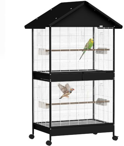 PawHut Volière avec séparateur Amovible pour canaris 94x70x158cm