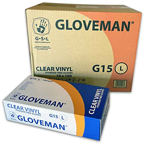 Vinyl Gloves - Powder Free, Non Latex and Clear, 1 Case (10 Boxes of 100 Gloves, 1,000 Total) (Large)
