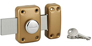 THIRARD - Verrou à Bouton Apache - Cylindre 40 mm - Acier - Époxy Or - Sécurité Porte de Garage - Ø 23 mm - Pêne 160 mm - Coffre 90 x 60 mm - Jaune/Doré - 3 Clés Crantées