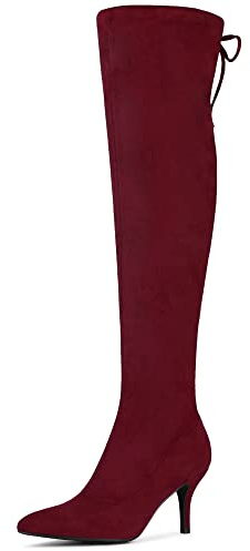 Allegra K Women's Stiletto Heels Thigh High Over the Knee High Boots Burgundy 6 UK/Label Size 8 US