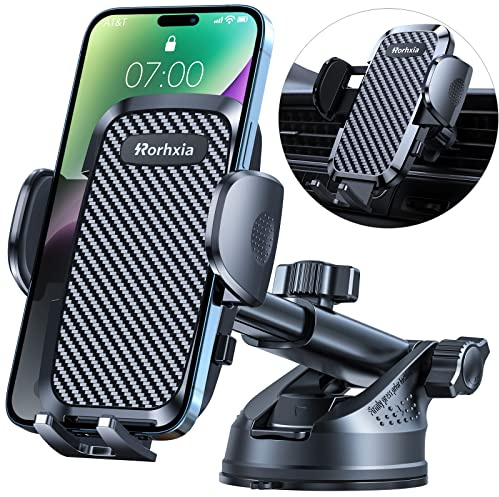 Rorhxia 3-in-1 Phone Mount for Car [2025 Most Stable and Flexible Suction Cup] Vent Dashboard Windshield Cell Phone Holder Car Fit for iPhone, Samsung, All Phone