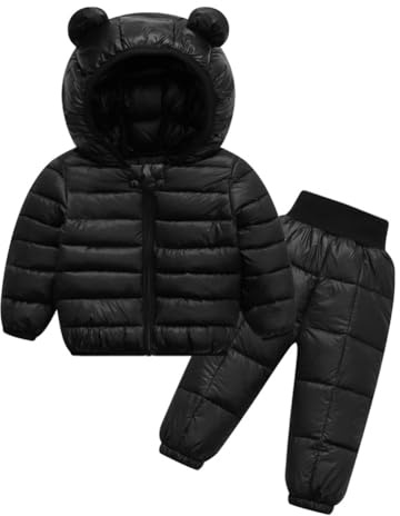 LAVIQK 2 Piece Toddler Winter Coats and Matching Pants Lightweight Puffer Padded Jacket for Baby Infant Outerwear Boys Girls Clothing Set Snowsuit Ski Suit