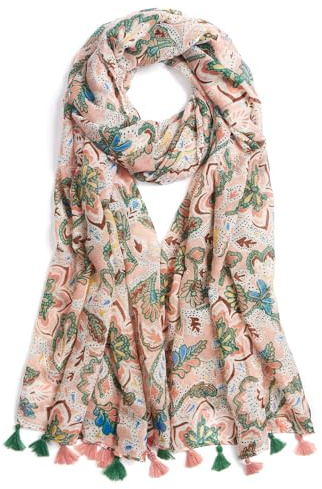 QIUTIMIY Scarf for Women Lightweight Soft Floral Printed Scarves Fall Winter Fashion Shawl Wrap with Fringe(Flower-Pink Green)