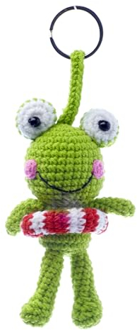 By Bers Frosch Kuh Bärchen gehäkelter Anhänger Schlüsselanhänger Taschenanhänger Häkel Wolle Tier lustig (Frosch Rettungsring)