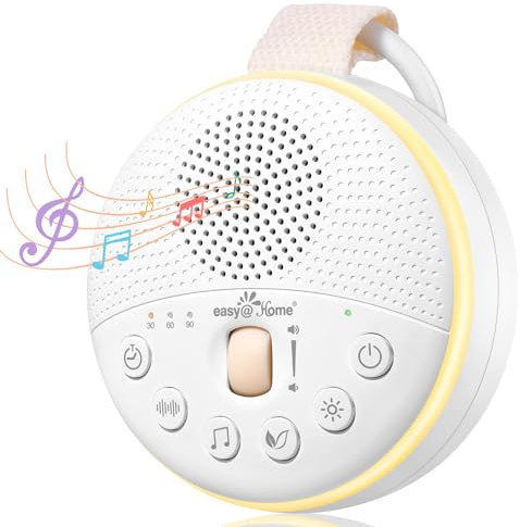 Easy@Home White Noise Machine: Portable Baby Sound Machine 34 Soothing Lullabies & Nature Sounds | 3 Timer Set | Night Light | Baby Essentials for Newborn | High Exact Roller Volume Control & USB