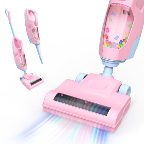 Toy Choi’s Staubsauger Spielzeug Set – Elektrischer Kinder Staubsauger Mit Flacher Düse, Sound und Ball-Plopp-Action – Vacuum Reinigungsset für Kinder, Jungen und Mädchen ab 3-6 Jahren (Rosa)