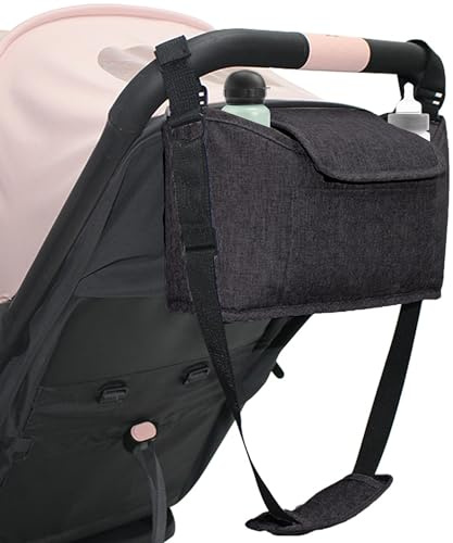 SUQ Organizer Per Passeggino Con Portabicchieri, Può Essere Trasportato o Appeso, Borsa Passeggino Borsa Organizer, Borsa Per Passeggino Universale, Impermeabile Borsa Per Passeggino (Nero)