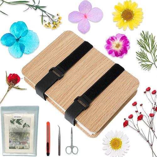 QSLKI 16 x 21 cm Blumenpressen Set, Blumenkonservierungs Set 6 Schichten, Mini Blatt und Pflanzenpresse, Holz Getrocknete Handwerk DIY Kit, Blume Blatt Gepresst Werkzeug, für Exemplare Outdoor Lernen