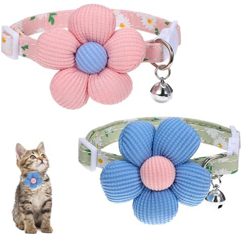 2 Stück Katzenhalsband Mit Sicherheitsverschluss Katzenhalsbänder Mit Blumen Cat Collar Niedliche Ausgefallene Katzenhalsbänders Für Katzenmädchen Und -Jungen (Blumengrün Und -Pink)