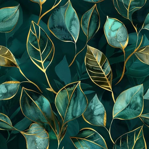 Papel pintado autoadhesivo Hojas de eucalipto verde oscuro con acuarela y dorado. Envoltura de vinilo papel tapiz adhesivo adhesivo para muebles papel de contacto adhesivo sala de estar dormitorio