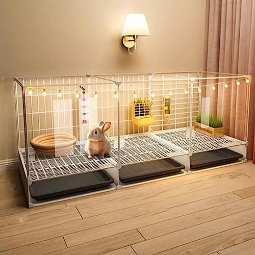 Jaula para conejos, corralito de interior con puerta, valla de alambre de metal portátil y paneles acrílicos transparentes para animales pequeños, adecuado para conejos, cachorros y gatitos