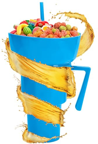 Genérico Tasse pour snack et boisson | Gobelet de boisson avec bol pour snacks sur la partie – Conteneur portable pour boissons et aliments pour adultes, enfants et bébés en extérieur, voyage, camping