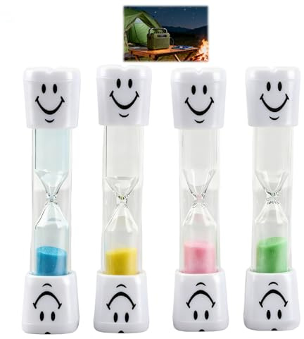 4 PCS Sablier à Sourire pour Brossage de Dents Enfant, Minuteur de 3 Minutes – Sable Bleu/Rose/Vert/Jaune, Sablier-Timer pour Brossage de Dents & Jeux