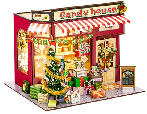 Maisons de Village de Noël, Puzzles 3D en Bois pour Adultes, Bricolage Maisons Bonbons Noël, Puzzle 3D avec Village Lumineux à Piles pour la Maison, Le Bureau, la décoration Bureau, puzzl