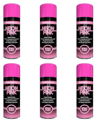 HOCHSTE® Paint Factory Fluorescent Spray Paint, Fast Dry Aerosol Paint for Wood, Metal, Plastic & More, Bright Neon Finish for Craft Projects & Decorative Use, 200ml, (Neon Pink, Set of 6)