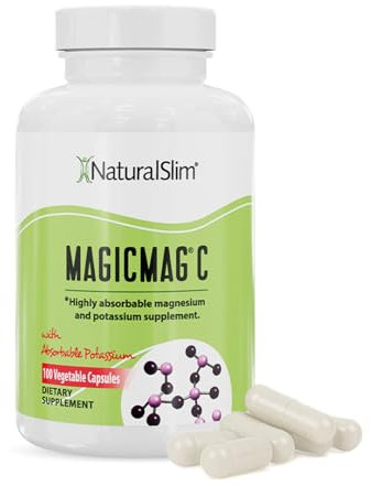 NaturalSlim MagicMag C Citrato de Magnesio y Potasio en Cápsulas, Apoya la Relajación Muscular, Mejor Descanso, el Bienestar Cardiovascular y la Absorción del Calcio, 100 Cápsulas