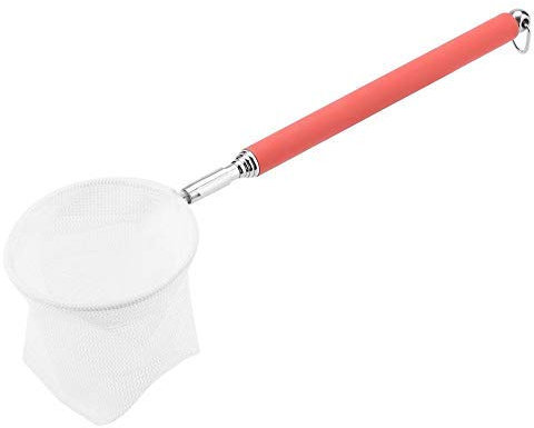 Fish Nets for Tanks Telescopic Long Handle Fishing Net Fish Landing Net Shrimp Skimming Net for Small Pond Fish Tank (Round-Red)