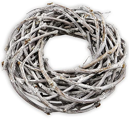 matches21 HOME & HOBBY Weinrebe Deko-Kranz weiß gekalkt mit 30cm Durchmesser - Rohling Holz-Kranz als Frühling Wandkranz oder Haustür Tür-Kranz Basteln - Wohnzimmer Tisch-Kranz als Sommer Tisch-Deko