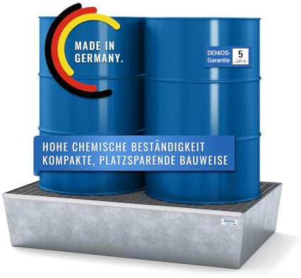 Auffangwanne classic-line aus Stahl für 2 Fässer, verzinkt, m. Gitterrost, 1236x815x255