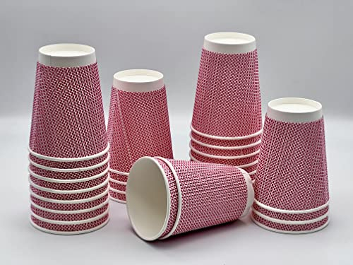 HOT BARGAINS 100 x 12oz Disposable Coffee Cups - Triple Layered, Leak Proof, Recyclable Paper Cups for Hot & Cold Drinks - Red & White