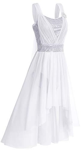 OBEEII Femmes Élégante Robe de Danse Lyrique sans Manches Fronde Paillettes Justaucorps Jupe Performance Costume Ballet Fluide Longue Robe en Mousseline de Soie