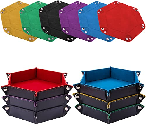 SIQUK 6 Stück Würfelbrett Doppelseitig Würfelbretter Samt Faltbar Würfeltablett Hexagon Würfelteller Leder Würfelbretter für RPG DND Dragons Würfel Gaming (Rot, Blau, Violett, Schwarz, Grün, Gelb)