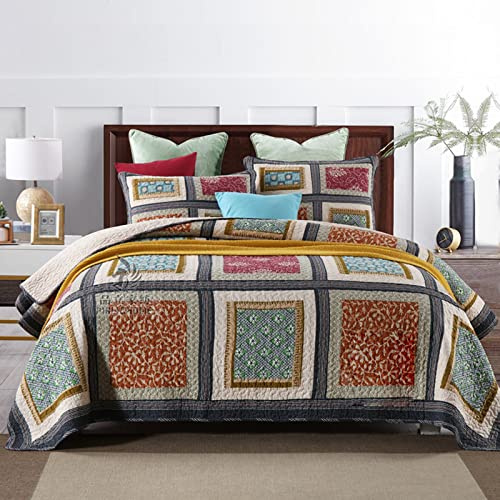 XIUWOUG Dessus De Lit 2 Personnes Patchwork Couvre Lit Matelasse De Luxe Boutis Coton Légère en été Couverture,Couvre-lit D'été Réversible avec 2 Taies d'oreiller,B,230X250CM