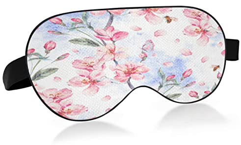 Masque de sommeil en fleur de pêcher rose pour femmes et hommes, lisse et confortable, masque pour les yeux, bandeau de nuit avec sangle réglable pour les voyages, le travail posté