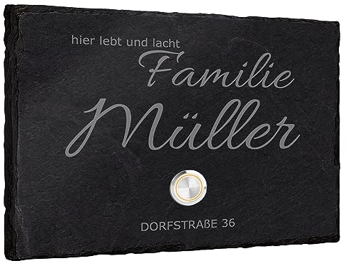 Türschild Klingelschild aus Schiefer mit Gravur - 20x15cm - frei gestaltbar - mit und ohne Klingel auswählbar - personalisierbares Namensschild Türklingel Haustür