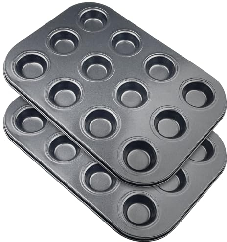 Baxcdyswe 2er-Pack Muffinform, Mini Muffinblech für 12 Muffins, Muffinform Blech Antihaftbeschichtet Muffins Backform, Mini Muffin form Muffinformen Muffinbackformen Backblech, Spülmaschinengeeignet