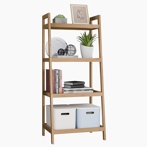 SMIBUY Libreria a scala in bambù, organizer per rack da bagno, espositore per piante autoportante a 4 e 5 livelli Scaffali salvaspazio per camera da letto, cucina (naturale, 4 livelli (99cm H))