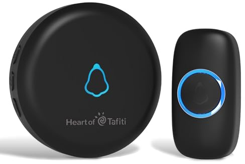 Heart of Tafiti Sonnette sans Fil, Étanche IP55, Portée de Signal Étendue, Kit de Carillon Électronique avec Récepteurs à LED Enfichables pour la Maison, Noir