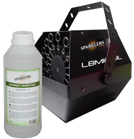 SPARKLERS Club - Máquina de burbujas recargable + líquido de burbujas de 1 litro, muy buen caudal - Tiempo de calentamiento rápido - Depósito fácil de llenar, transportar, ideal para DJ cumpleaños