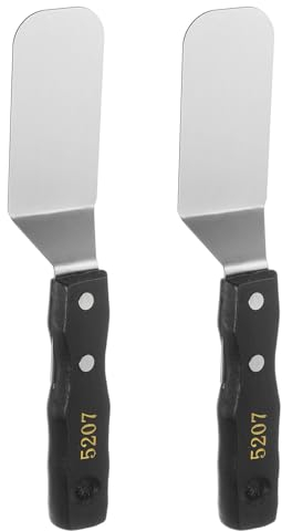 sourcing map 2pcs No.5207 Painting Palette Knives Stainless Steel Flat Large Spatula Pallet Knife Metal Scraper with Wood Handle for Oil Acrylic Paint Canvas Color Mixing Spreading