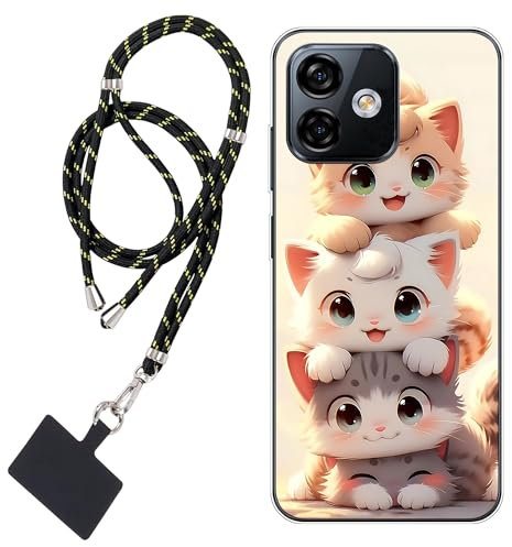 WUACYEAMING Hülle für Ulefone Note 16 Pro (2023),Mode Chic Muster Ultra Dünn TPU Silikon Schutzhülle Slim Case Cover Niedliche Katze mit großen Augen+1*Tragbares Universal-Lanyard