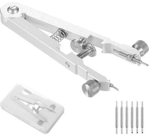 sourcing map 6pcs 1.5 x 12 to 25mm Watch Spring Bar Plier Tool Kit, Stainless Steel Pins Watch Band Link Pins Spring Bars Repair Tool for Metal Chain Leather Strap Watch, Silver