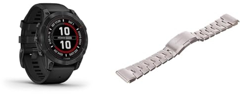 Garmin fēnix 7 PRO SOLAR, Multisport GPS Smartwatch, Advanced Health and Training Features QuickFit 26 Watch Bands- Vented Titanium Bracelet