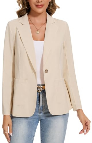 Women Cotton Linen Long Sleeve Blazer Notched Lapel Lightweight Jackets | Cotton Linen Long Sleeve Blazers Women UK Jackets Outerwear Notch Lapel Lightweight Jackets Office Work Casual Suits Wedding