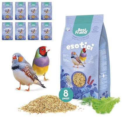 Best Friend Mangime Completo per Uccelli Esotici con Semi di Cicoria, Lattuga e Finocchio Mangime per gli uccelli con Ingredienti Naturali, Qualità 100% Made in Italy | Confezione da 8 pacchi