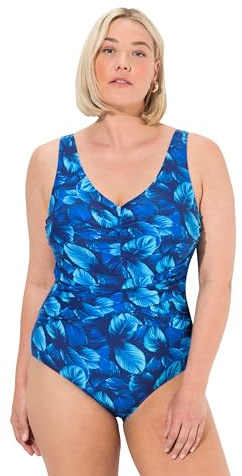 Ulla Popken Costume da Bagno con Materiale Riciclato, Foglie, Scollo a V e Coppe morbide Blu Notte Scuro 62 834724130-62