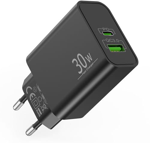 30W 2-Port USB-C USB-A Ladegerät Schnellladegerät für Samsung Galaxy S25 S24 S23 S22 S21 Ultra FE 5G S20, A55 A54 A53, Tablet Tab S9 S8, 25W Netzteil 30W PD/QC Stecker Adapter USBC Super Fast Charger