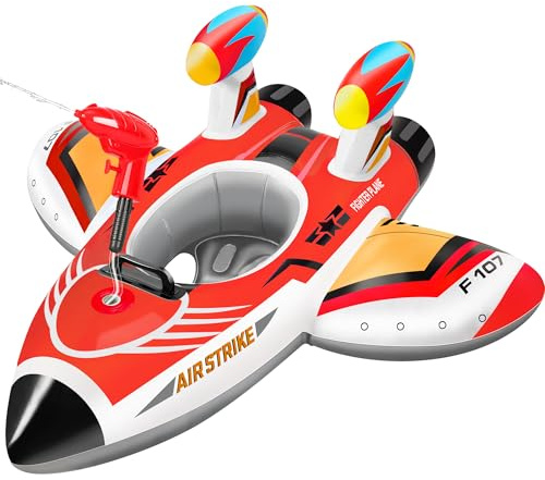 Bouee Bebe avec Pistolet à Eau Bouée Piscine Enfant Grandes Ailes pour Éviter Le Renversement Gonflable Flotteur de Piscine pour Bébé Anneau de Natation Jouets de Piscine Enfants 3-6 Ans (Rouge)