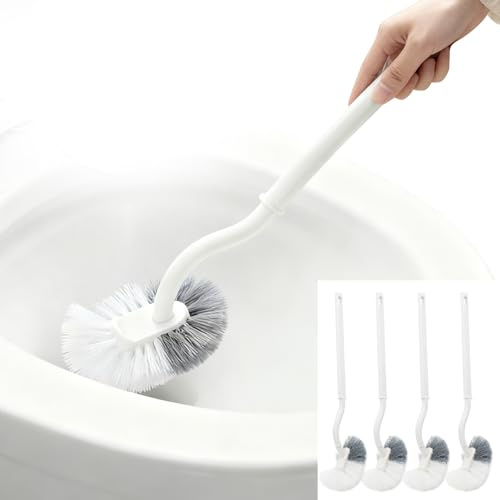 4 PCS Spazzola WC con 4 Ganci, Spazzola per WC Curva con Pulisci Bordo, Toilette in Nylon Resistente per Pulizia Profonda 360°, Toilet Brush Igienica per Bagno e Camper
