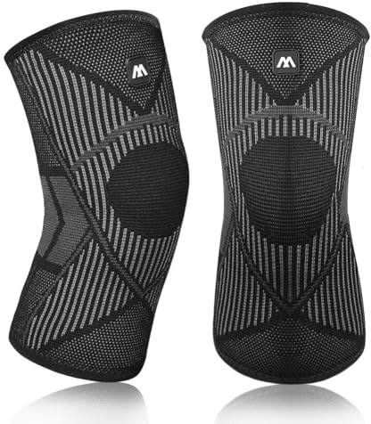 Beugo 2 Pack Knee Support Brace, Elastic Breathable Knee Compression Sleeve for Men & Women, Anti Slip Brace for Running, Basketball, Volleyball, Weightlifting, Gym, Workout, Sports(Black, M)