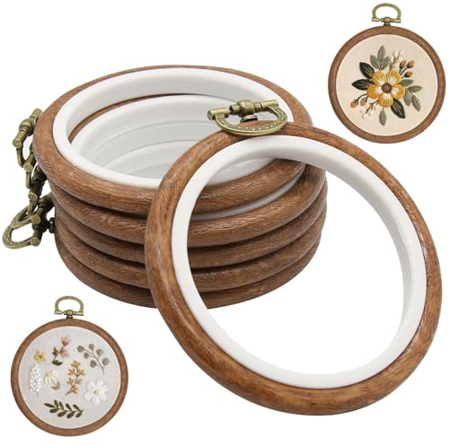 6 aros de bordado pequeños de 3 pulgadas, aros de goma de imitación madera de primera calidad para punto de cruz, exhibición de pared y decoración artesanal. Un gran regalo para los amantes del borda