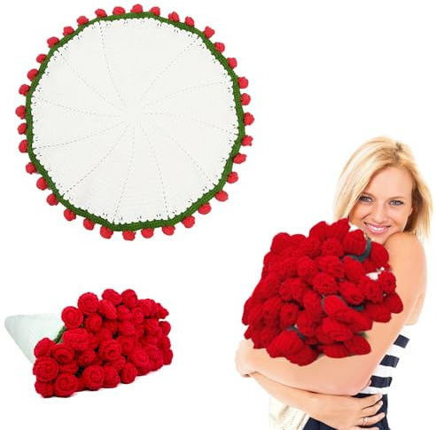 Coperta per Bouquet di Fiori All'Uncinetto,Coperta del Bouquet Rosa 60cm,Coperte Bouquet di Fiori,Decorazioni per la Casa,Fatta A Mano Regalo per Festa della Mamma,Compleanno,Matrimonio,San Valentino