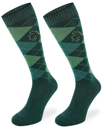 COMODO TECHNICAL SOCKS - Calze da equitazione - Calze al ginocchio - Calze sottili, traspiranti, per l'estate, con motivo a rombi, per cavalieri, cuciture piatte, SPDJ, Verde, M (39-42), Model-01